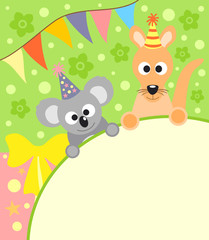 Background card with funny koala and kangaroo