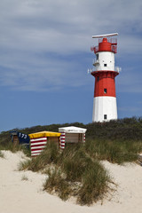 Fototapeta na wymiar Borkum Strandkorb mit Leuchtturm