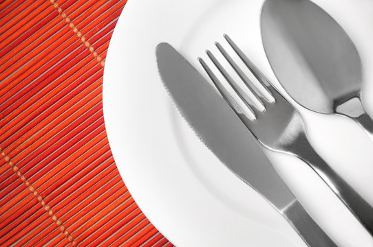 Empty plate and utensils