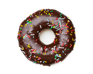 tasty chocolate donut, isolated on white - obrazy, fototapety, plakaty