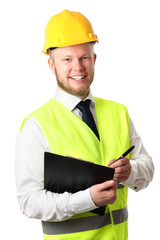 Construction worker with document