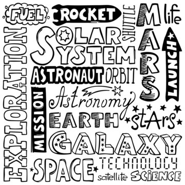 doodles - hand-drawn space text words