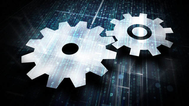 Zahnr&auml;der als Symbol f&uuml;r Teamwork in digitaler Umgebung