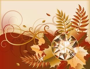 Autumn banner with precious gemstone, vector