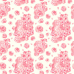 Pink seamless pattern with peonies and roses