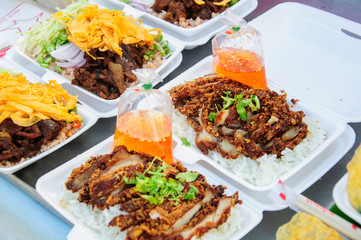 Basil Fried Rice with Pork./Basil fried rice with pork and white