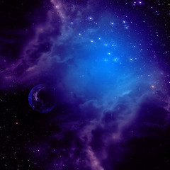 Fototapeta na wymiar Space background with purple clouds