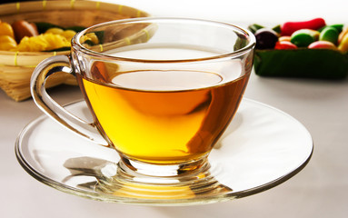 tea in cup and dessert backlight effect