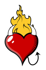 Devil Heart with Fire - Vector Illustration