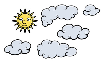 Sun and Clouds - Cartoon Vector Illustration