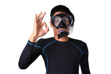 man with snorkeling equipment isolated