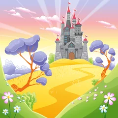 Tuinposter Landscape with tower. © ddraw