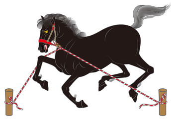 黒馬の繋ぎ馬