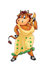 Funny cartoon cow with croissant