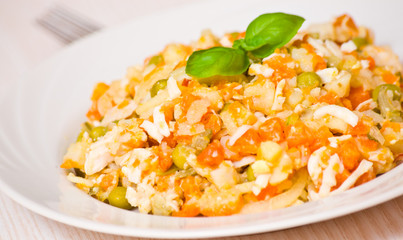 fresh salad with chicken and vegetables