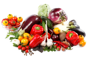 Healthy food. Fresh vegetables on a white background.
