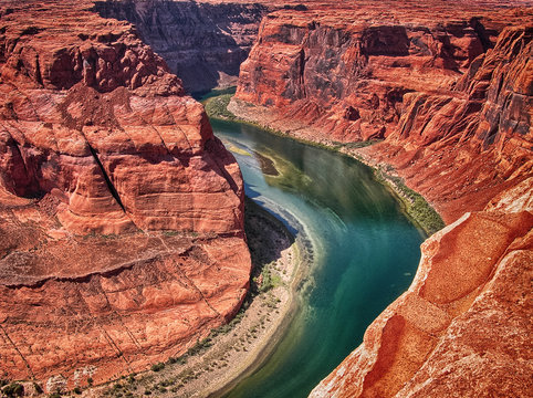 Horseshoe Bend, Arizona. Wonderful aerial view in summer season