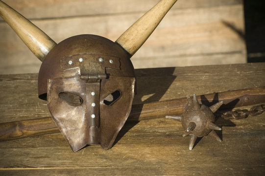 Medieval helmet with horns