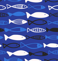Decorative drawn pattern with funny fish