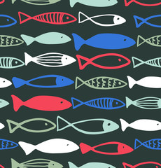 Decorative drawn pattern with funny fish