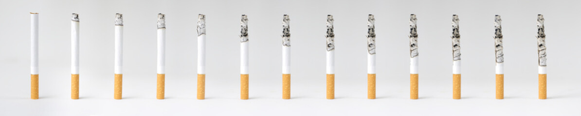 Montage of a burning cigarette in different stages