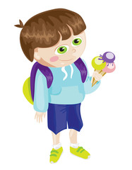 Cartoon school boy with icecream
