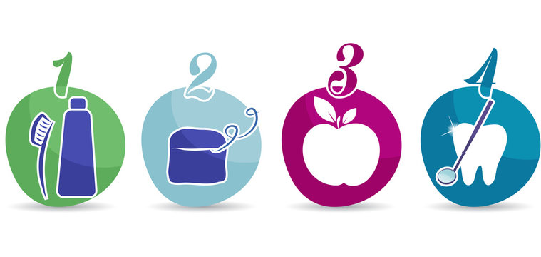 Healthy teeth tips Brush, floss, healthy food, dental visit