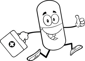 Black and White Pill Capsule Running With A Medicine Bag