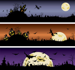 Set of Halloween night banners