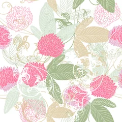 Foto op Plexiglas Cute vector seamless pattern  with hand drawn clover  flowers © Mary fleur
