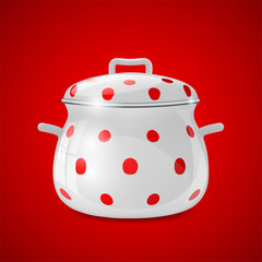 white kitchen pot with red dots