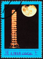 Cape Kennedy, launch platform and moon (Ajman Emirate 1970)
