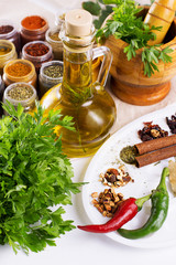 Mix of fresh herbs, spices and oil