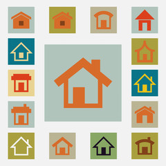 houses vector icons set vintage color