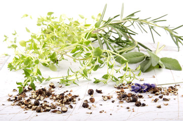 herb mixture on bright background