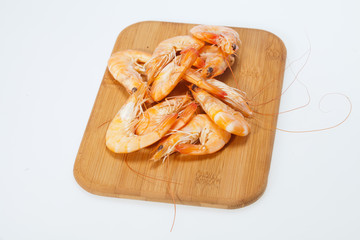 fresh shrimp are isolated on a white background