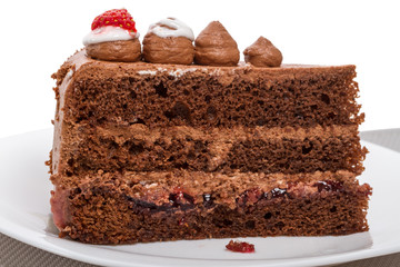 Piece of cake on a white plate