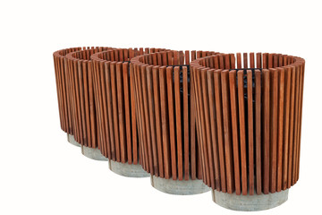 Wood Trash Bin Isolated On White