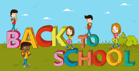 Education back to school kids cartoon.