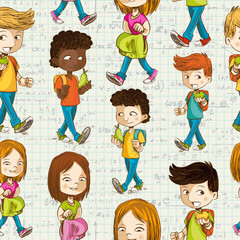 Back to School Cartoon kids education seamless pattern.