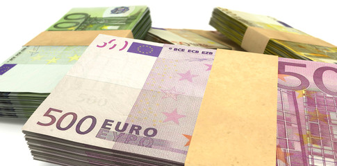 Euro Notes Bundles Stack Extreme Closeup