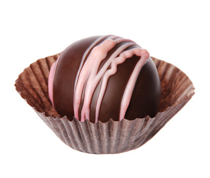chocolate candy isolated on white. delicious truffle in wrapper