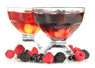 Jelly with fresh berries isolated on white
