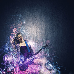 Obraz premium Rock passionate girl with black wings