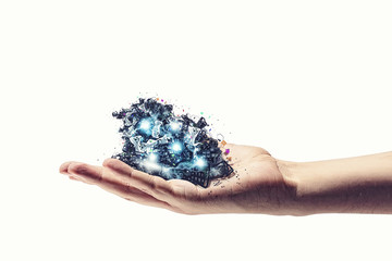 Pile of destroyed devices in hand