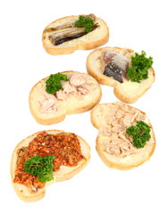 Tasty sandwiches with tuna and cod liver sardines different