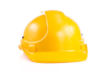 Yellow safety helmet on white background.  hard hat isolated on