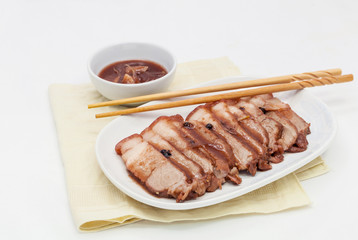 Chinese roasted red pork with  gravy sauce.