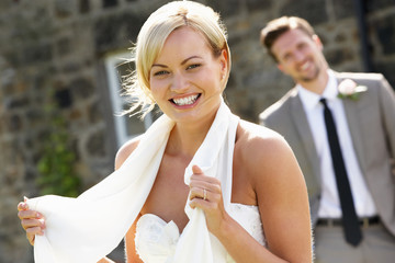 Romantic Bride And Groom Outdoors