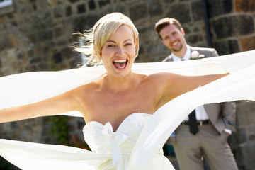 Romantic Bride And Groom Outdoors